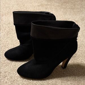 Ann Taylor Black Suede Fold-Over Heeled Boots Size 7